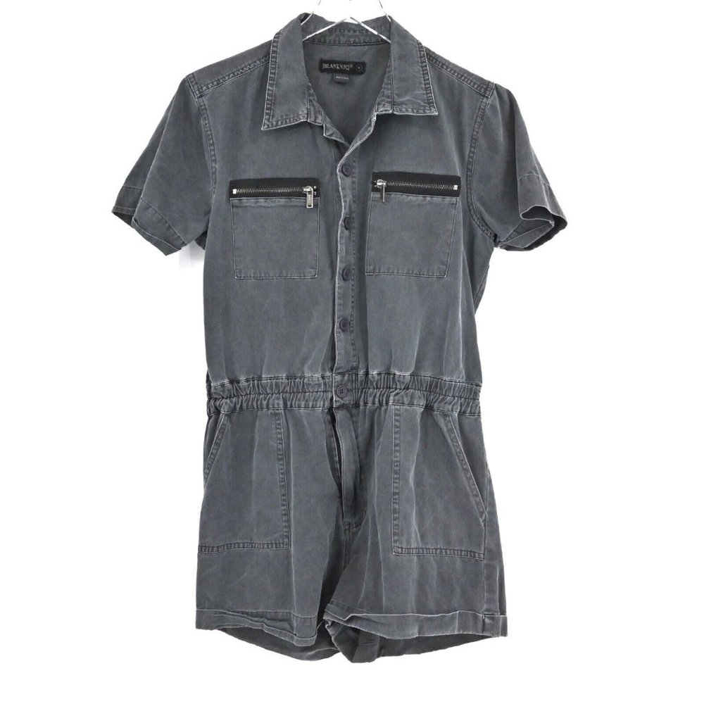 BLANKNYC Womens 100% Cotton Gray Romper Utility Zip Elastic Waist Size Medium